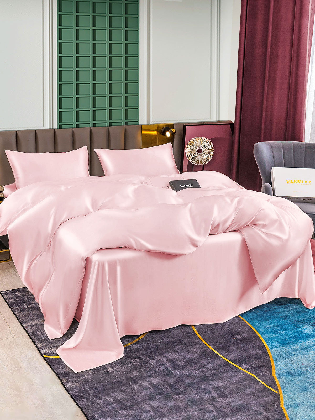 [Lyserød] SilkSilky-DK 25Momme Bedding Set 003