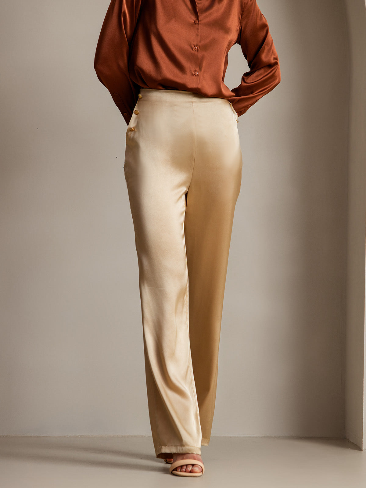 [Champagne] SilkSilky-DK 19Momme Silke Womens Pants 001