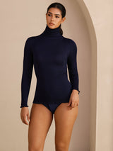 [Mørkeblå] SilkSilky-DK Long Sleeve Turtle Neck T-shirt til kvinder 005