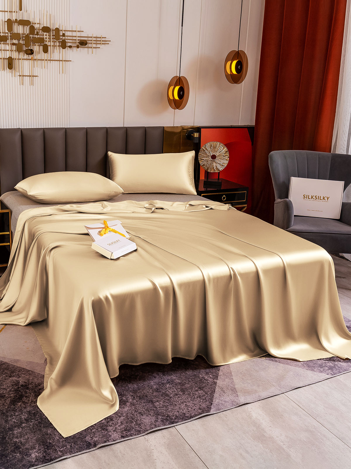 [Beige] SilkSilky-DK 19Momme Bedding Set 003