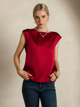 [Vin] SilkSilky-DK Cap Sleeve Round Neck T-shirt til kvinder 006