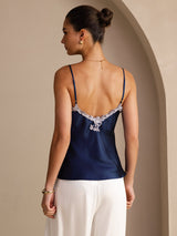 [Mørkeblå] SilkSilky-DK Sleeveless V Neck Camisole Top 002