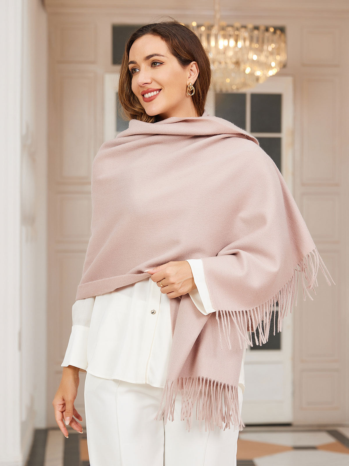 [Lys Beige] SilkSilky-DK Uld Halstørklæde 003