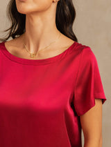 [Vin] SilkSilky-DK 19Momme Kort ærme Rund Hals Dame Pyjamas 004