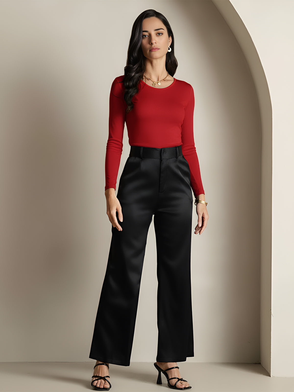 [Vin] SilkSilky-DK Langærmet Rund Hals T-shirt til kvinder 007