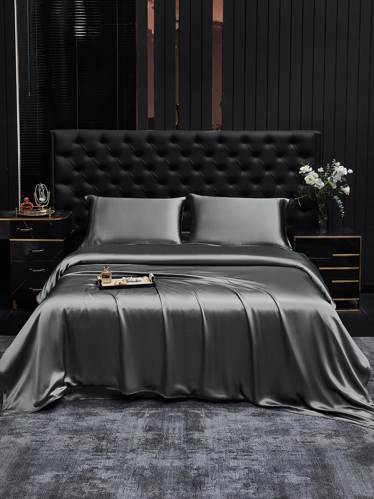 [Mørkegrå] SilkSilky-DK 19Momme Bedding Set 001