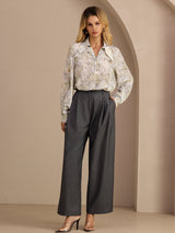 [Salvie Blomst] SilkSilky-DK Long Sleeve Lapel Collar Bluse 008