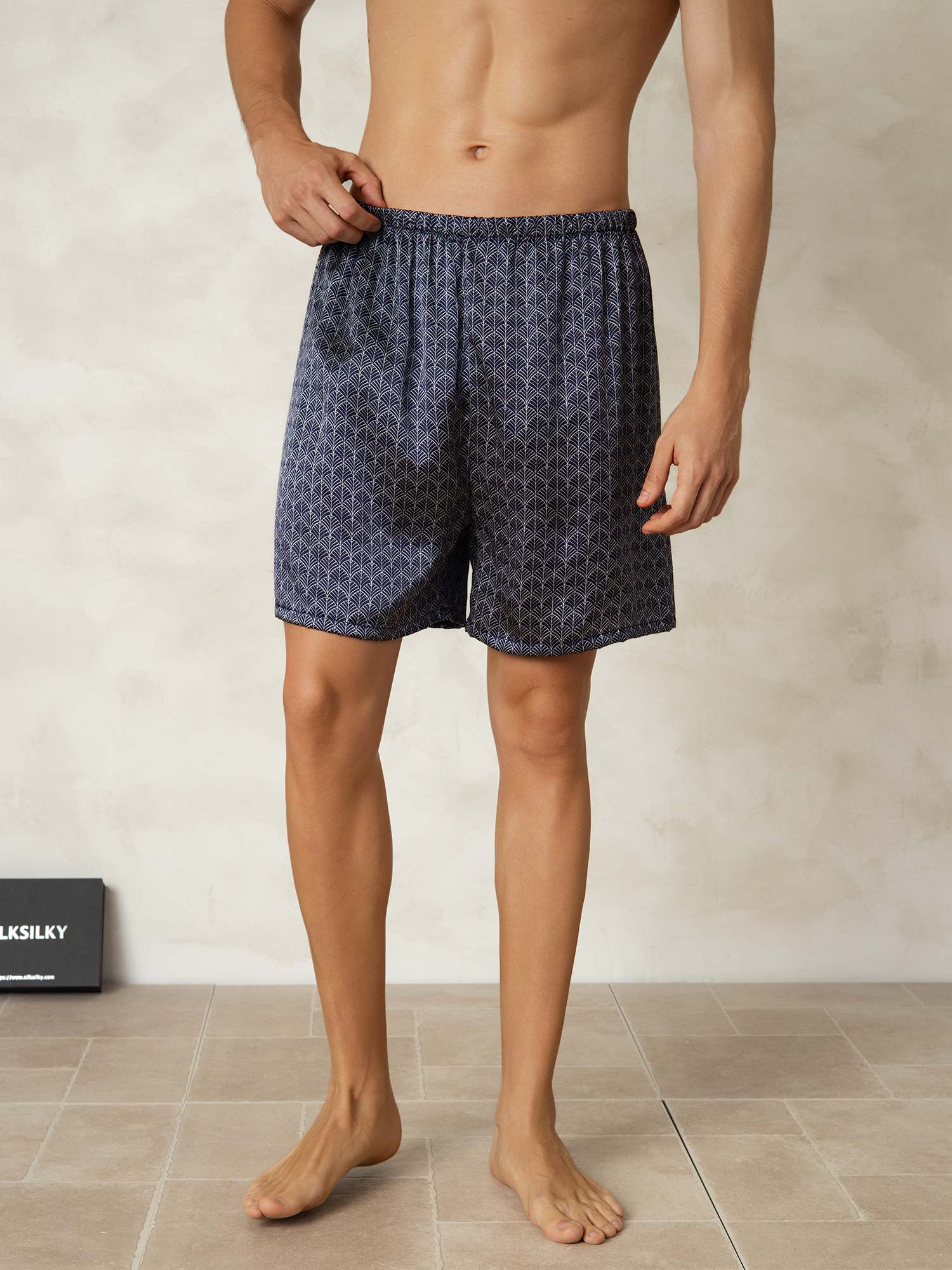 [Marine Ginkgo] SilkSilky-DK Men's Sleep Shorts 001