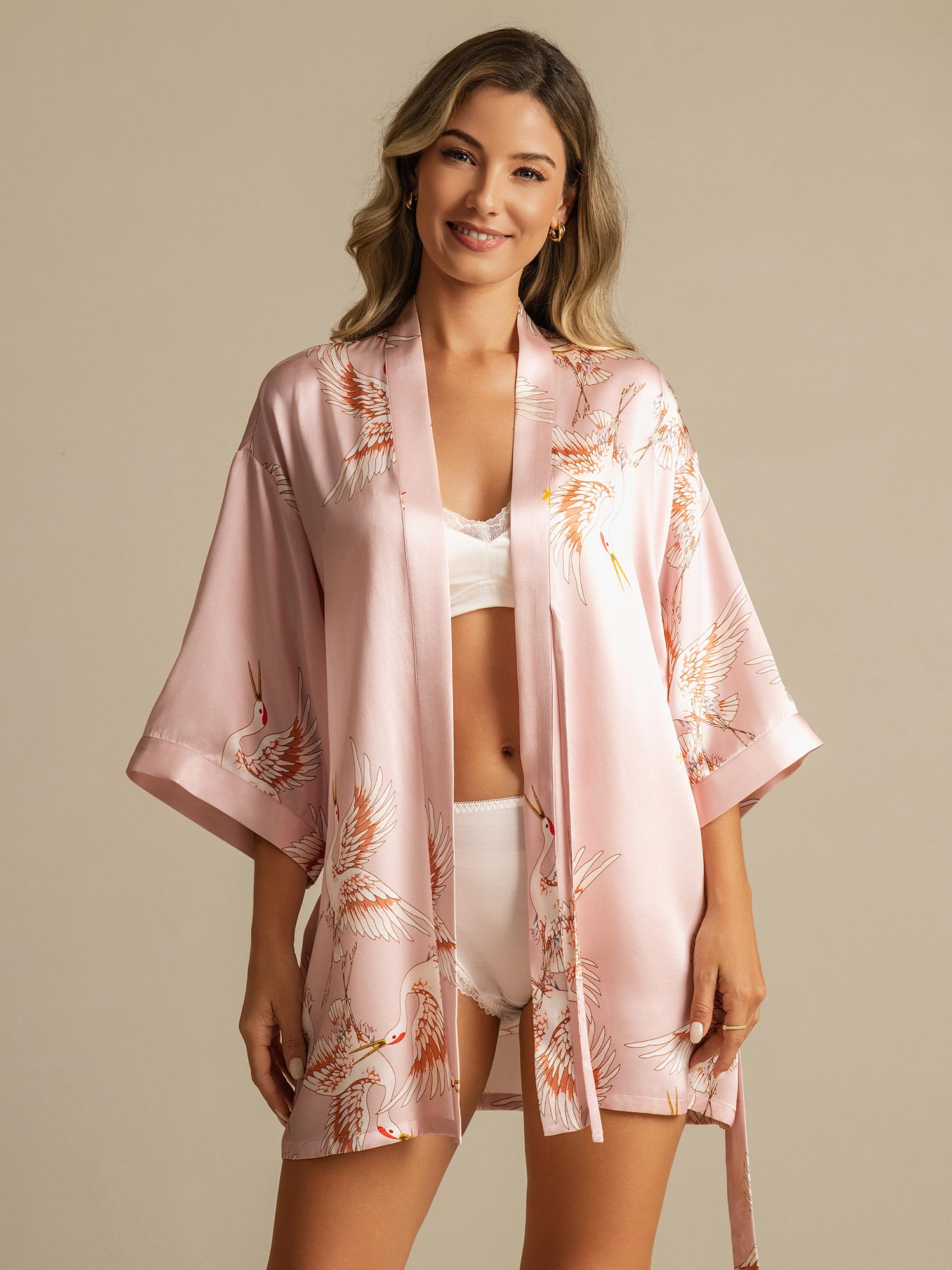 [Lyserød] SilkSilky-DK Womens Robe 001