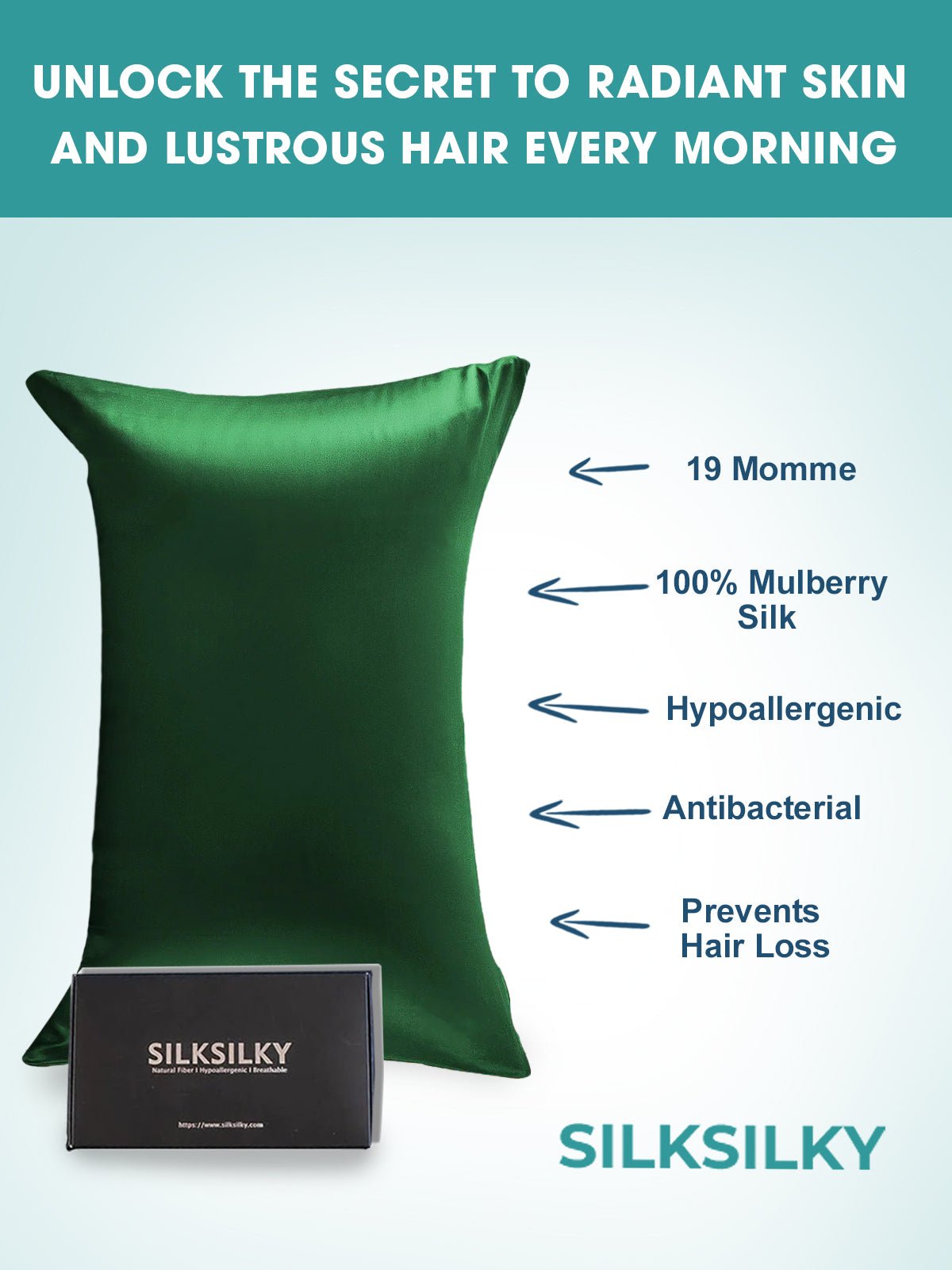 [Mørkegrøn] SilkSilky-DK 19Momme Pillowcase 003