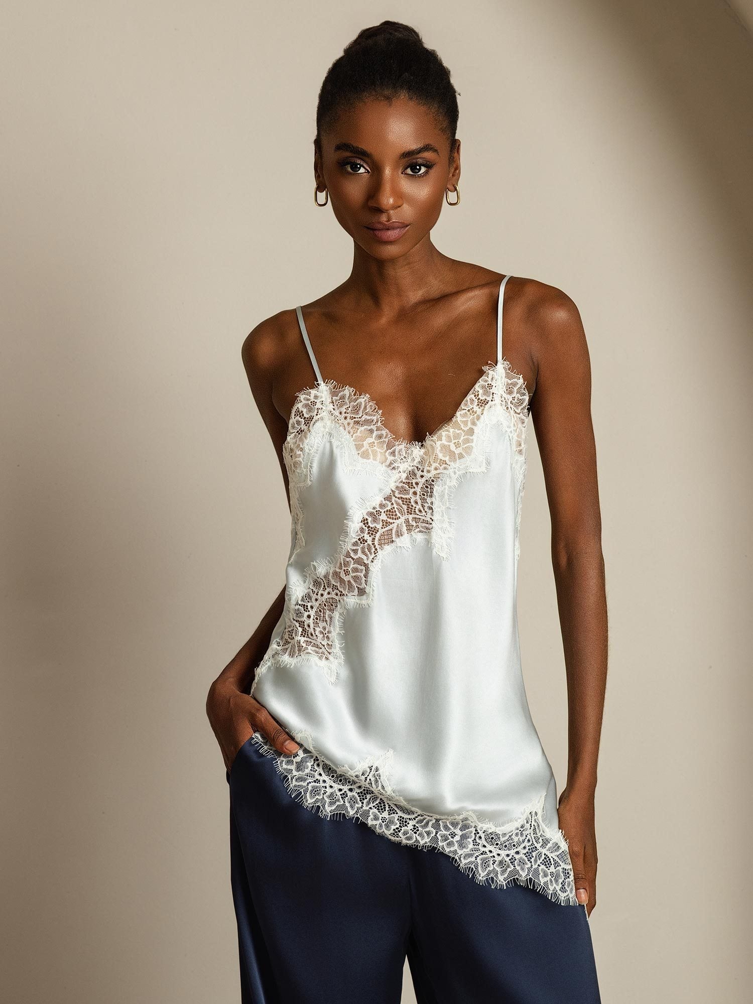 [Lyseblå] SilkSilky-DK Spaghetti Strap V Neck Camisole Top 001