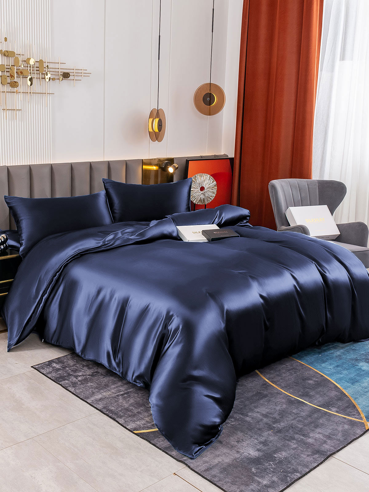 [Mørkeblå] SilkSilky-DK 19Momme Bedding Set 003