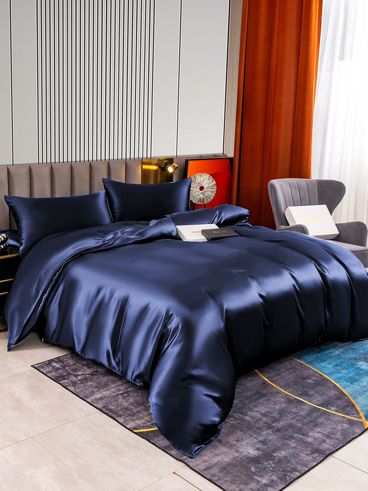 [Mørkeblå] SilkSilky-DK 22Momme Bedding Set 002
