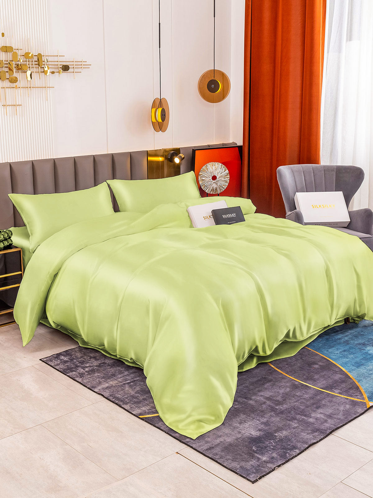 [Mintgrøn] SilkSilky-DK 19Momme Bedding Set 001