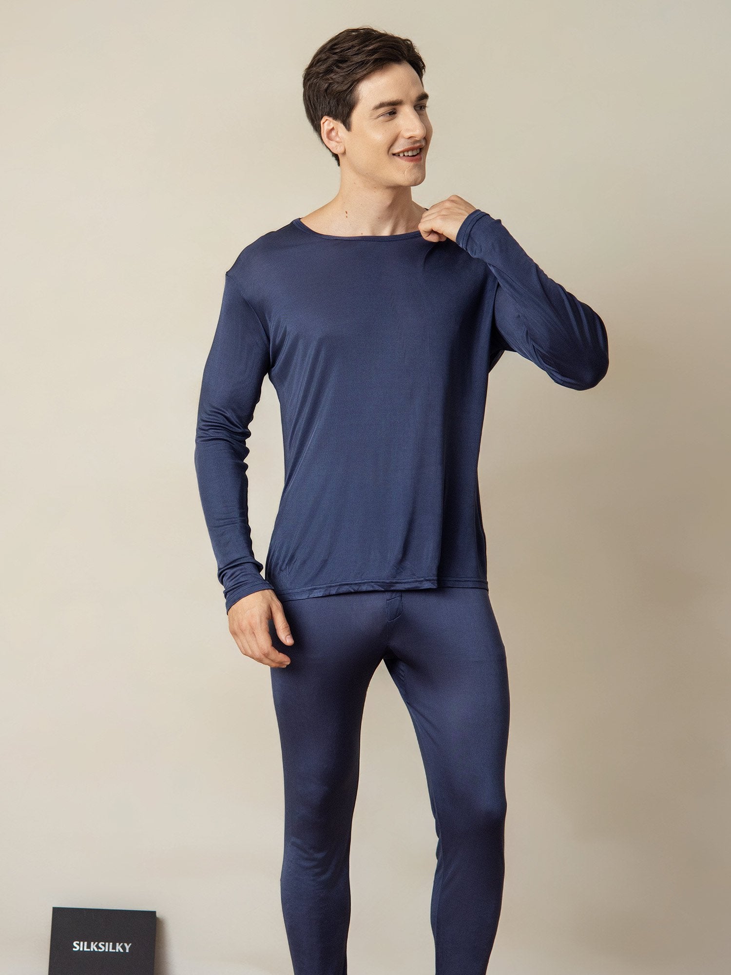 [Mørkeblå] SilkSilky-DK Silke Mens Pajamas 003