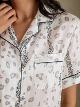[Hvid Leopard] SilkSilky-DK Short Sleeve Notch Collar Dame Pyjamas 005
