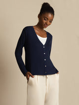 [Mørkeblå] SilkSilky-DK Long Sleeve Dame Cardigan 003