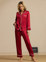 [Vin] SilkSilky-DK Langærmet Notchkrage Dame Pyjamas 006