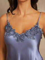 [Stål Blå] SilkSilky-DK Sleeveless V Neck Natkjole 004