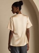 [Champagne] SilkSilky-DK Short Sleeve Cowl Neck Damebluser 002
