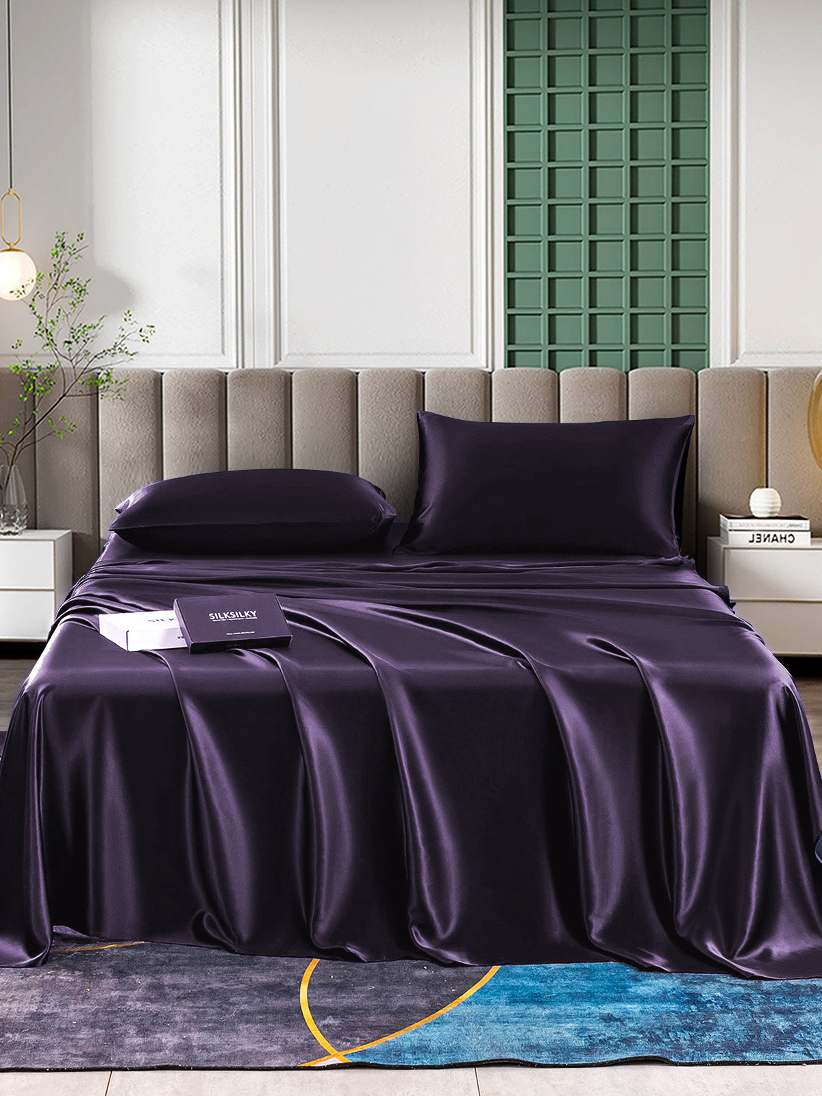 [Mørke Lilla] SilkSilky-DK 22Momme Bedding Set 001,