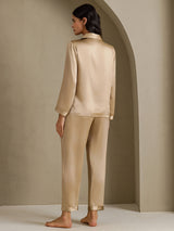 [Champagneguld] SilkSilky-DK Long Sleeve Lapel Collar Dame Pyjamas 002