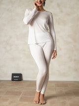[Hvid] SilkSilky-DK Long Sleeve Round Neck Dame Lange Underbukser 005