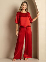 [Vin] SilkSilky-DK Halv ærme Rund Hals Dame Pyjamas 005