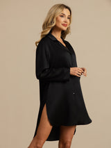[Sort] SilkSilky-DK Long Sleeve Lapel Collar Soveskjorte 004