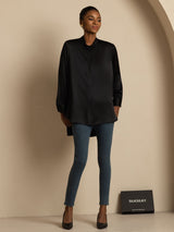 [Sort] SilkSilky-DK 19Momme Langærmet Ståkrave Bluse 006