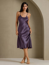 [Lilla Grå] SilkSilky-DK Sleeveless V Neck Natkjole 006
