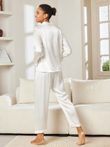 [Hvid] SilkSilky-DK Long Sleeve Lapel Collar Dame Pyjamas 003