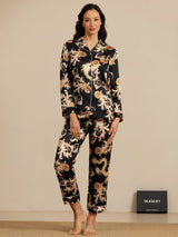 [Sort Drage] SilkSilky-DK Long Sleeve Lapel Collar Dame Pyjamas 007