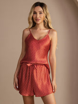 [Vinrød Ginkgo] SilkSilky-DK Sleeveless V Neck Camisole Sæt 006