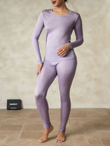[Lilla] SilkSilky-DK Long Sleeve Round Neck Dame Lange Underbukser 004