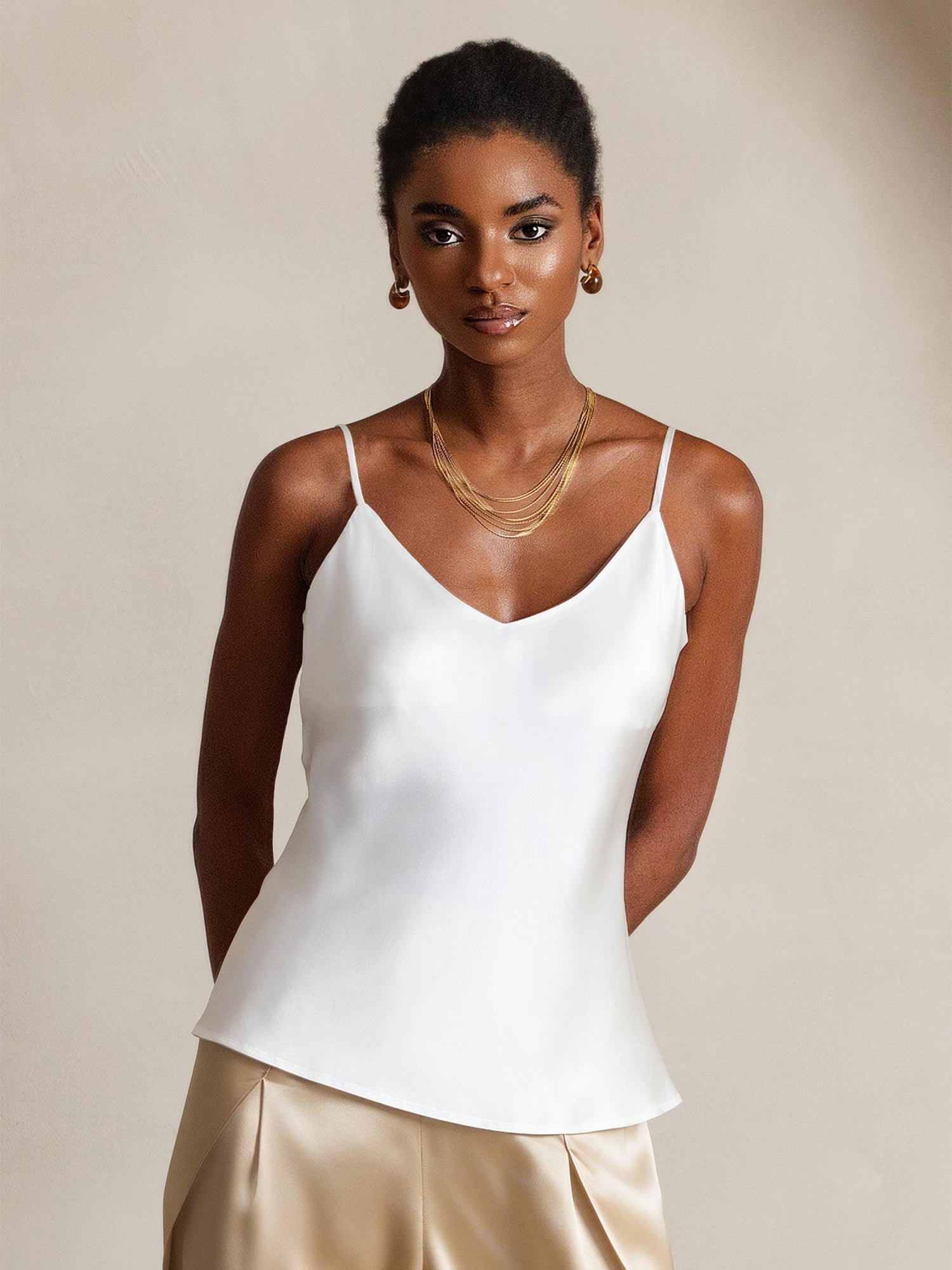 [Hvid] SilkSilky-DK Spaghetti Strap V Neck Camisole Top 001