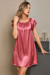 [Bleg Mauve] SilkSilky-DK Cap Sleeve Square Neck Natkjole 001