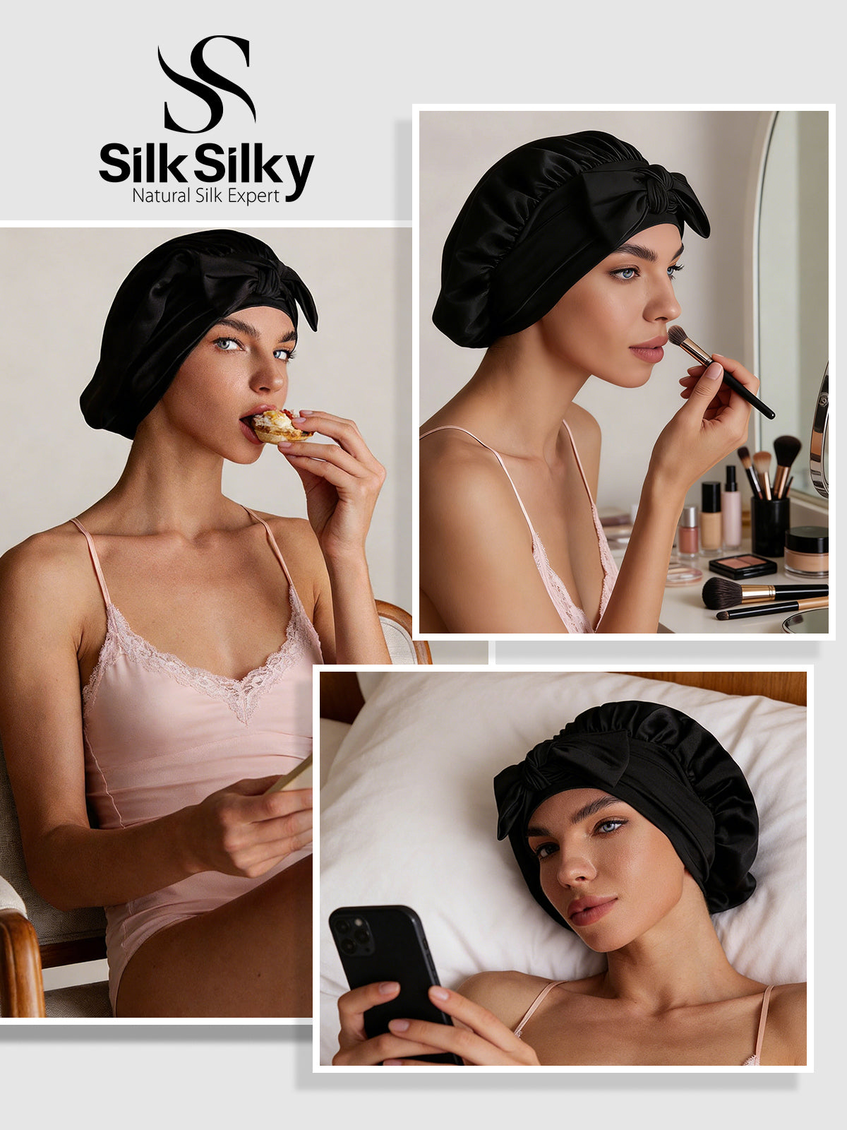 [Sort] SilkSilky-DK Silke Sleep Cap 005