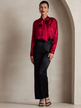 [Vin] SilkSilky-DK Long Sleeve Tie Neck Damebluser 006