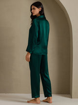 [Mørkegrøn] SilkSilky-DK Long Sleeve Lapel Collar Dame Pyjamas 002
