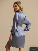 [Lyseblå] SilkSilky-DK 3/4 Sleeve Dame Morgenkåbe 002