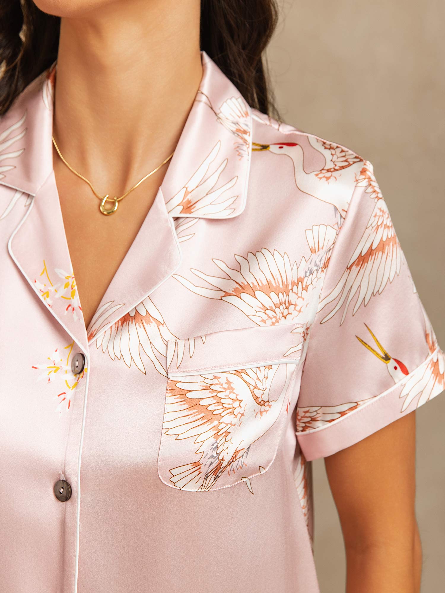 [Lyserød] SilkSilky-DK 19Momme Womens Pajamas 004,