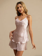 [Pink Hjerte Geo] SilkSilky-DK 19Momme Spaghetti Rem V Hals Camisole Sæt 004