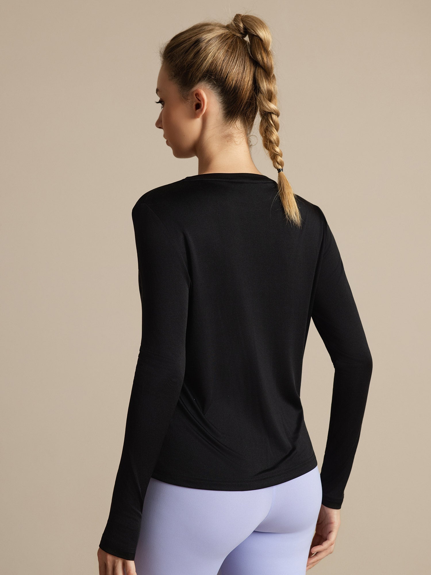 [Sort] SilkSilky-DK Langærmet Tight Crew Neck T-shirt til kvinder 002