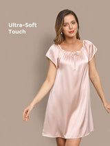 [Lys Pink] SilkSilky-DK Cap Sleeve Square Neck Natkjole 001