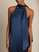[Mørkeblå] SilkSilky-DK Sleeveless Halter Kjole 005