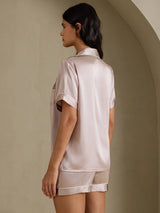[Skyggegrå] SilkSilky-DK Short Sleeve Lapel Collar Dame Pyjamas 002