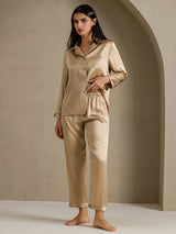 [Champagneguld] SilkSilky-DK Long Sleeve Lapel Collar Dame Pyjamas 007
