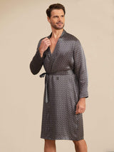 [Sort Ginkgo] SilkSilky-DK Long Sleeve V Neck Morgenkåbe til Mænd 004