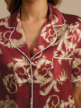 [Vinrød Drage] SilkSilky-DK Short Sleeve Lapel Collar Dame Pyjamas 005